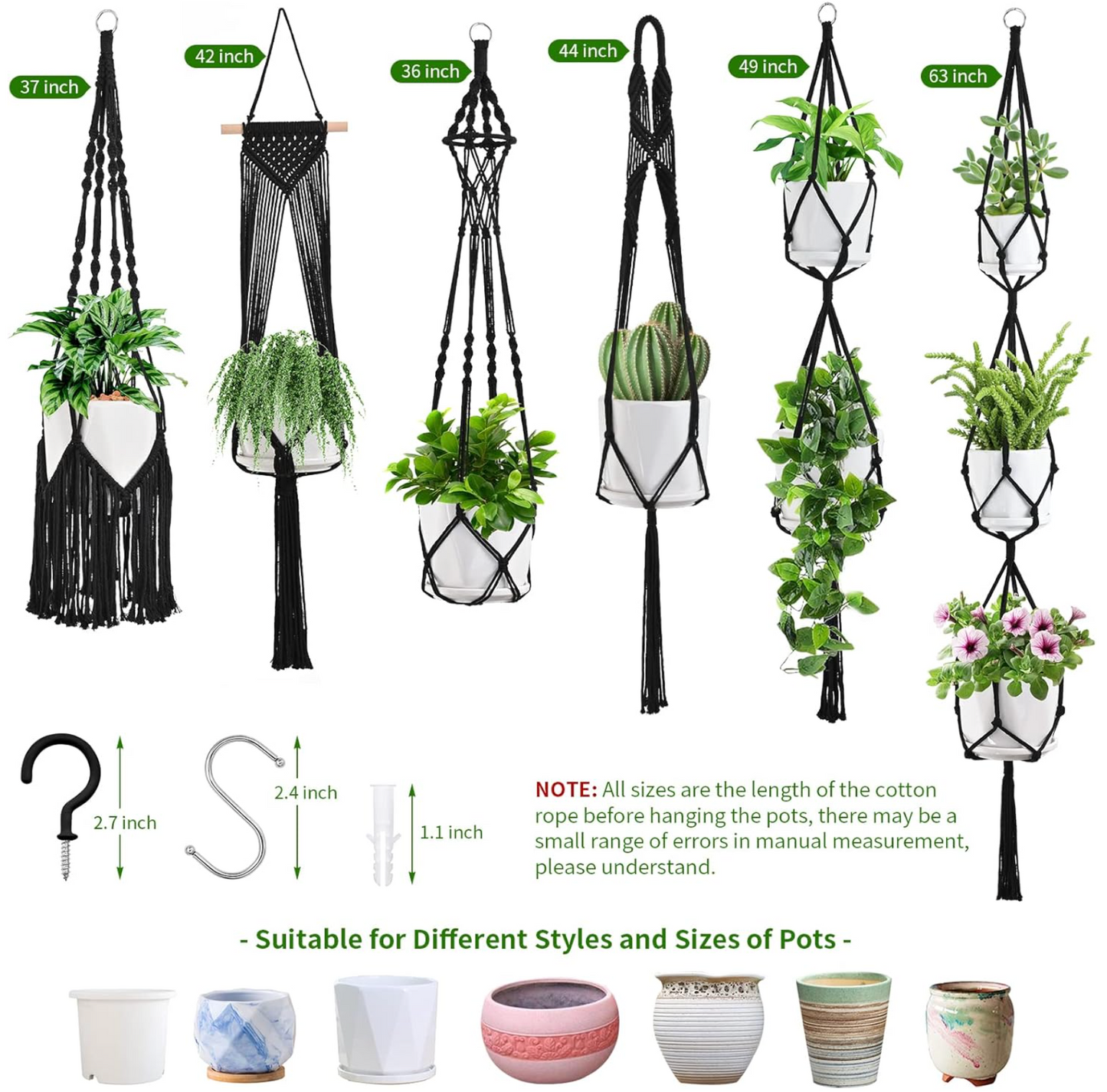 6-Piece Macrame Hanging Planter Set