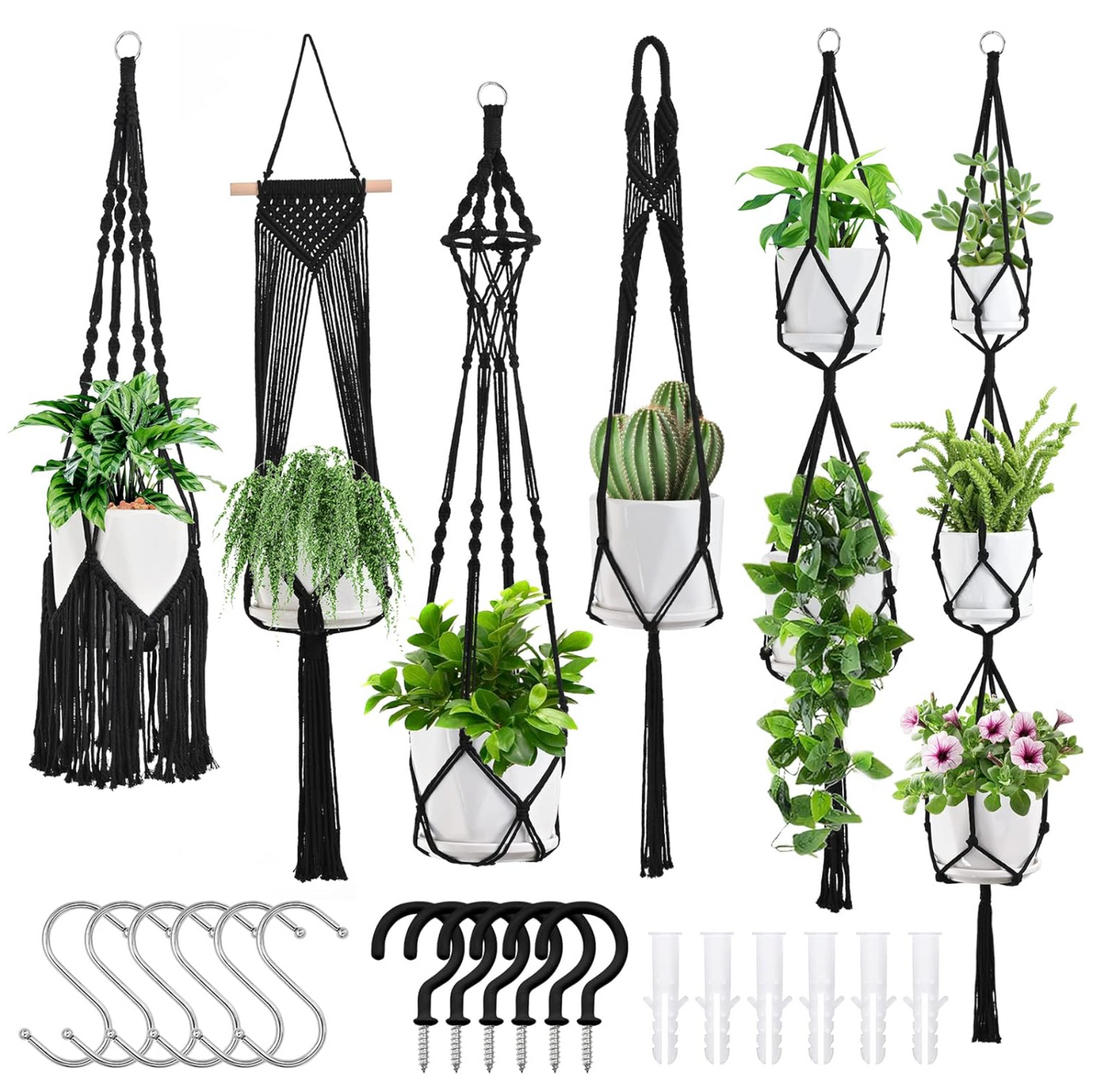 6-Piece Macrame Hanging Planter Set
