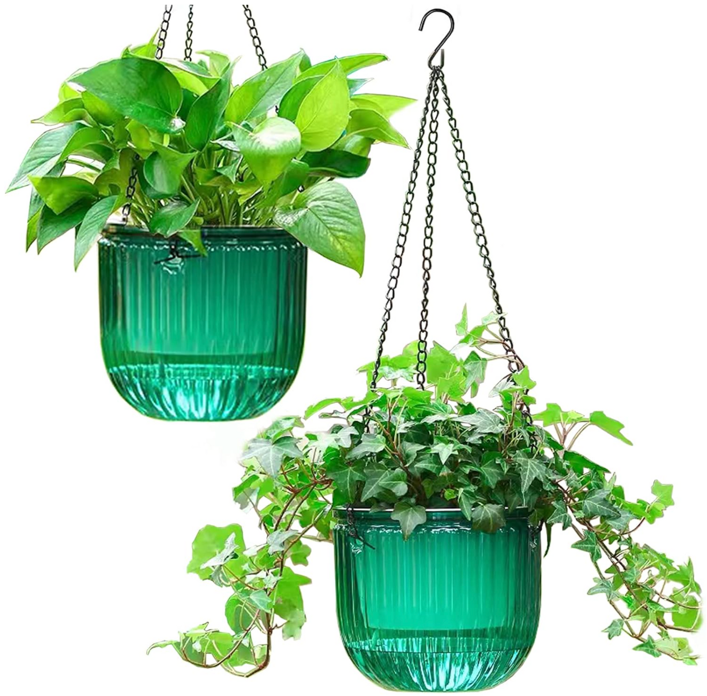 Self-Watering Hanging Planter Duo – Transparent Reservoir & Drainage System (2-Pack)
