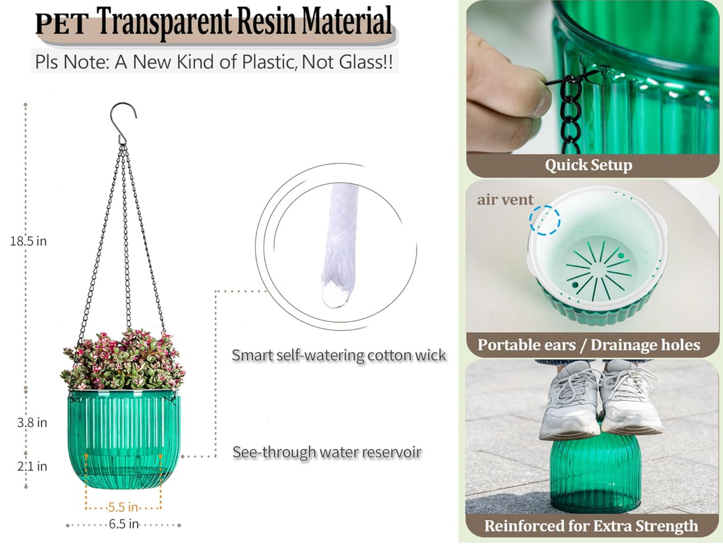 Self-Watering Hanging Planter Duo – Transparent Reservoir & Drainage System (2-Pack)